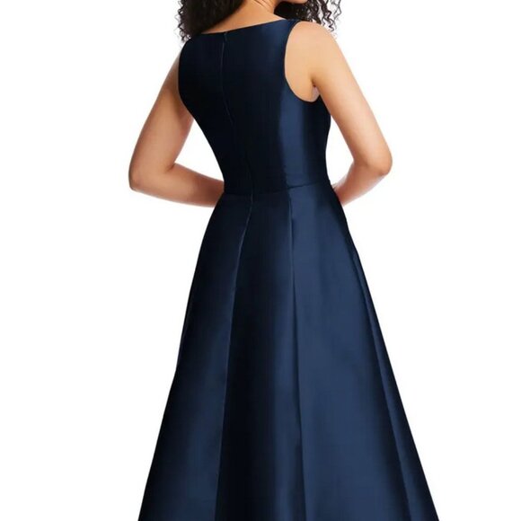 Alfred Sung Midnight Blue Corset Satin Gown D844 - Picture 3 of 4